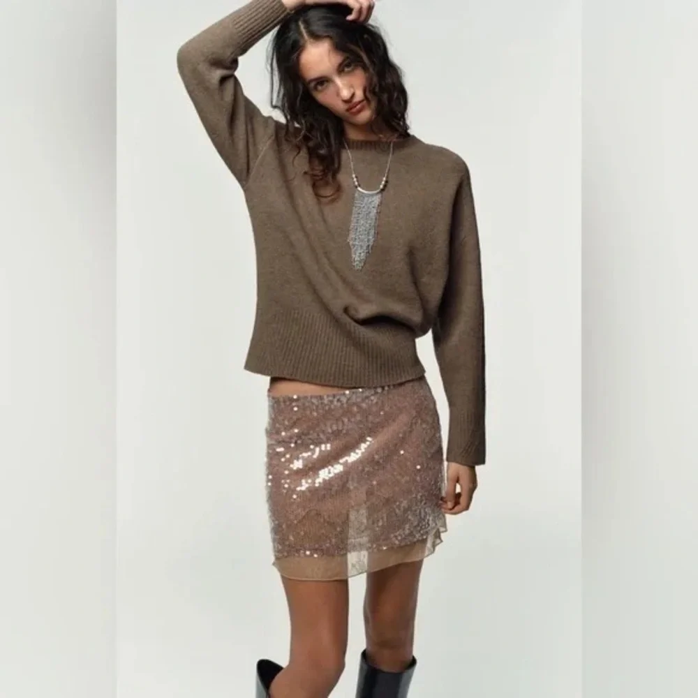 NWT Zara sequin knit lace mini skirt - Picture 3 of 7